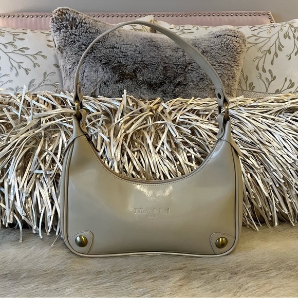 TIFFANY & FRED PARIS Cream Bone Patent Leather Structured Hobo Shoulder Hand Bag - Picture 3 of 9